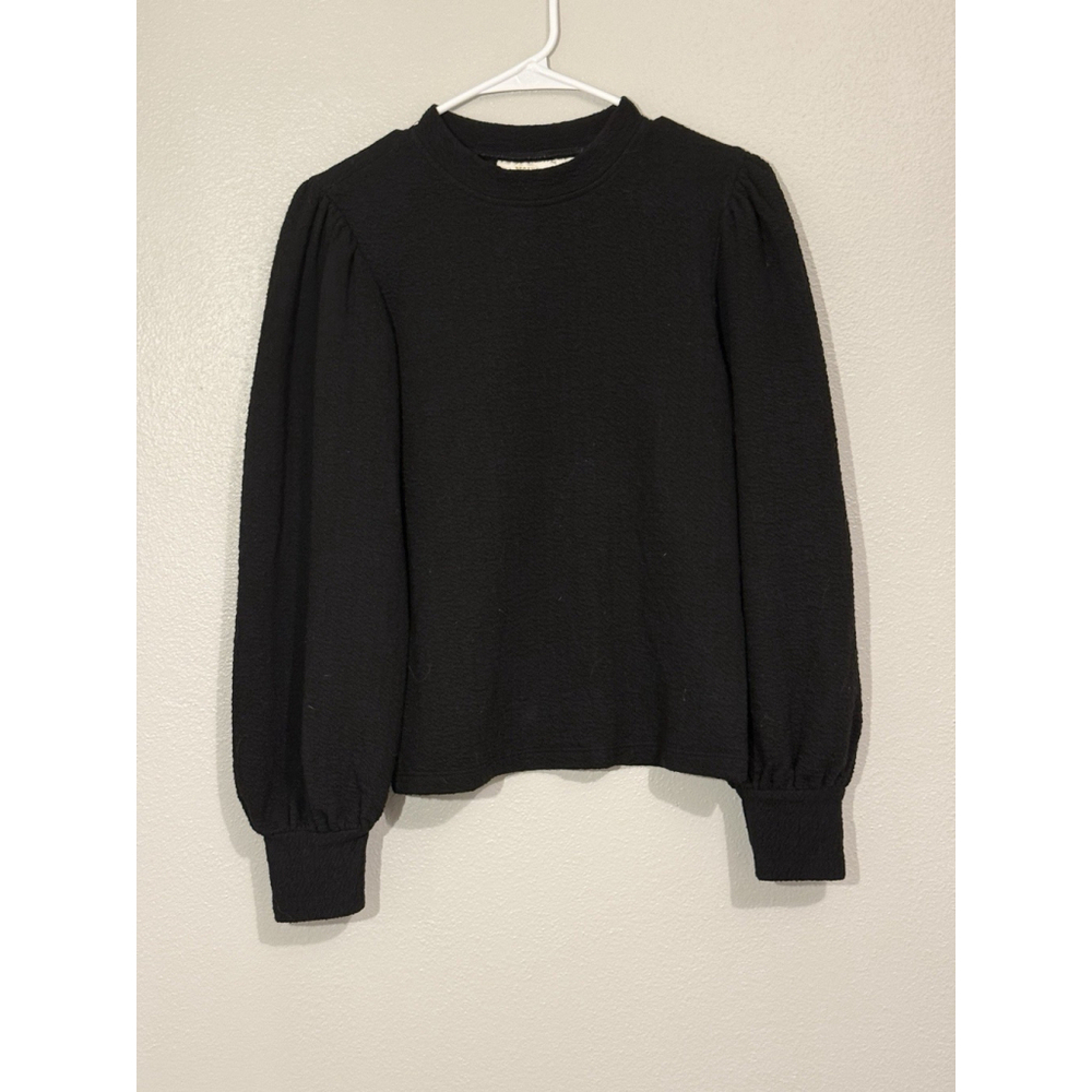 MAEVE by Anthropologie Black Puff Sleeve Top, Size XSmall Classic Minimalist